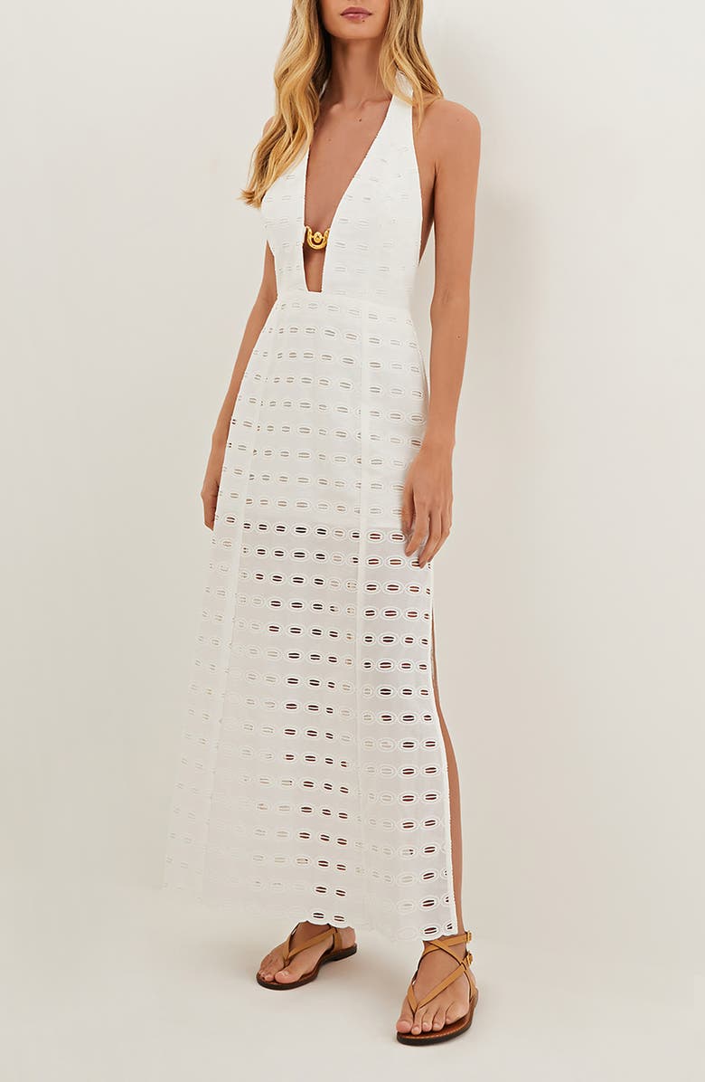 ViX Paula Hermanny Eyelet Maryse Cover-Up Maxi Dress, Main, color, 