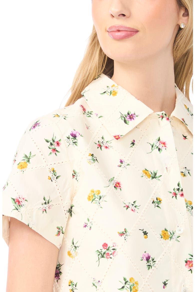 Liz Floral Eyelet Button-Up Crop Top, Alternate, color, VANILLA ICE
