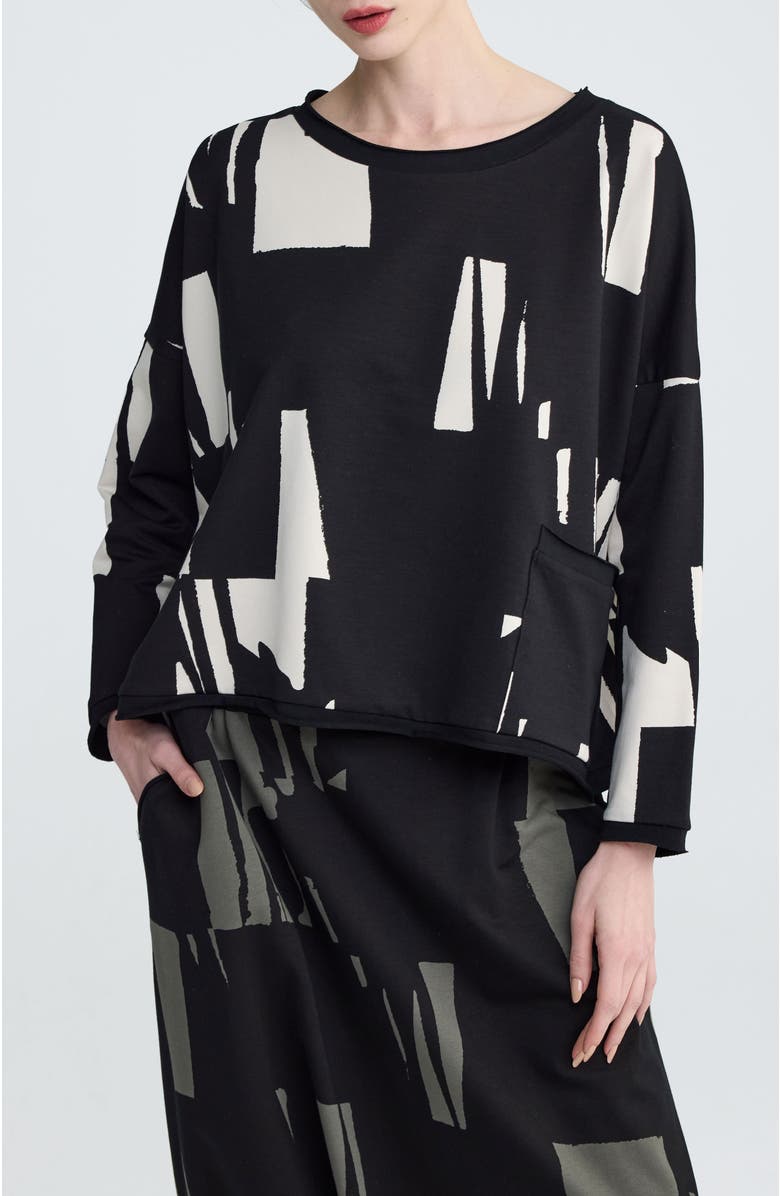 LUUKAA Nerina Cropped Graphic Blouse, Alternate, color, Ivory Black