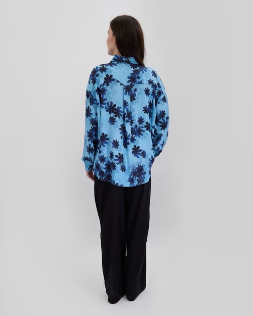 Lords Of Harlech Sophie Silk Oversized Shirt In Blue
