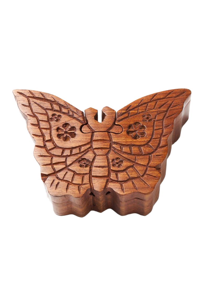 Butterfly Puzzle Box - Handcrafted Sheesham Wood, Main, color, Brown