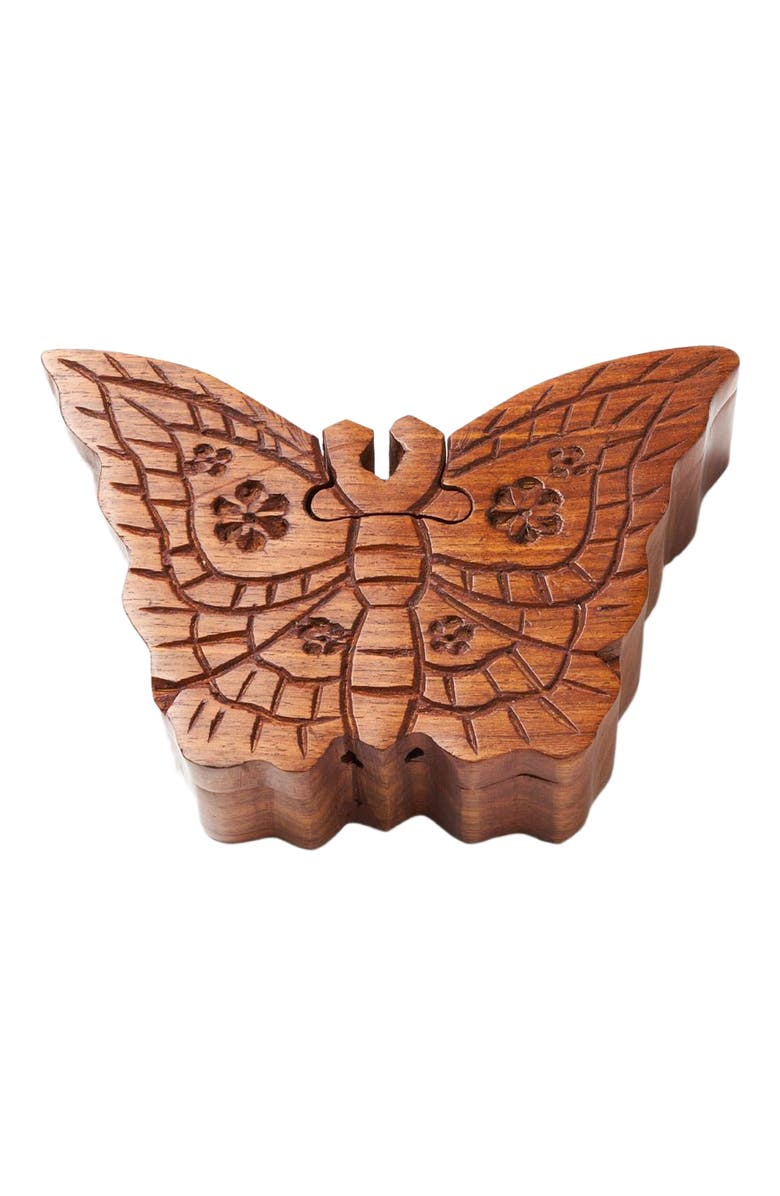 Matr Boomie Butterfly Puzzle Box - Handcrafted Sheesham Wood, Main, color, Brown