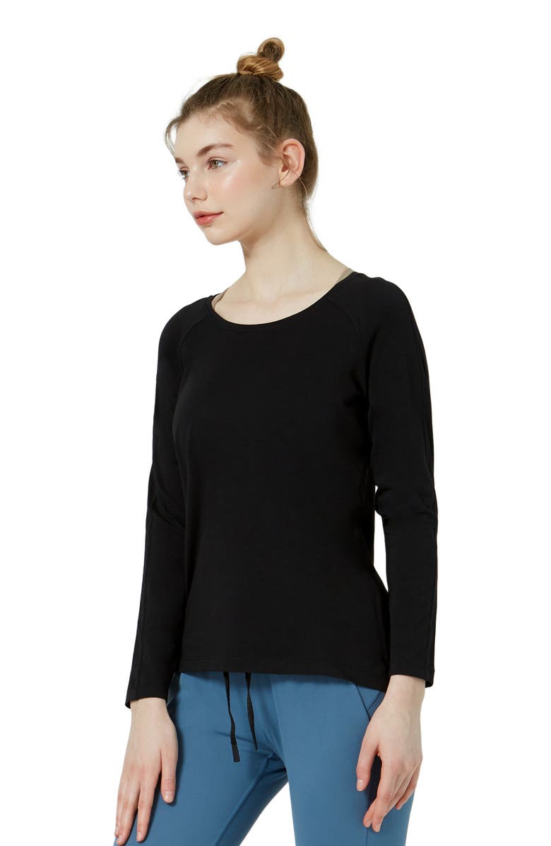 Rebody Active Rebody Essentials Scooped Long Sleeve Top, Alternate, color, Black