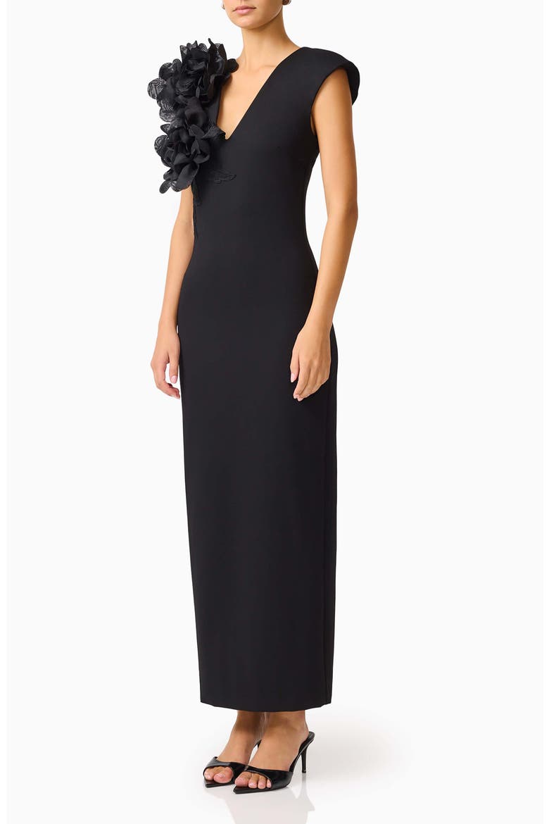 Zahara Floral Sleeveless Gown, Alternate, color, BLACK/ BLACK