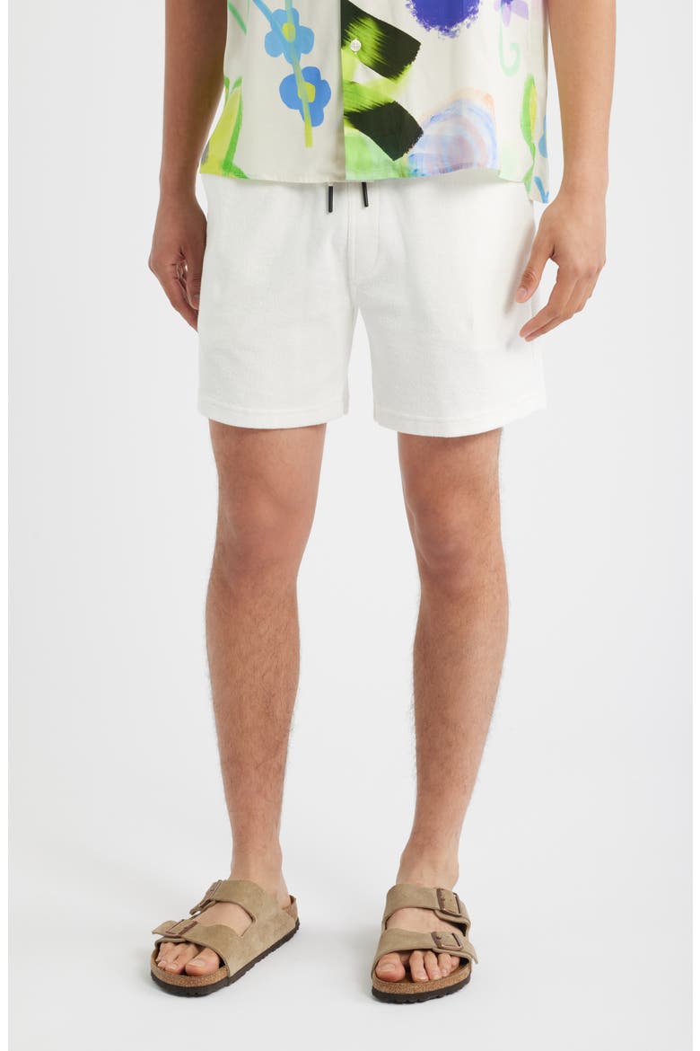 White Cotton Terry Cloth Drawstring Shorts, Main, color, WHITE