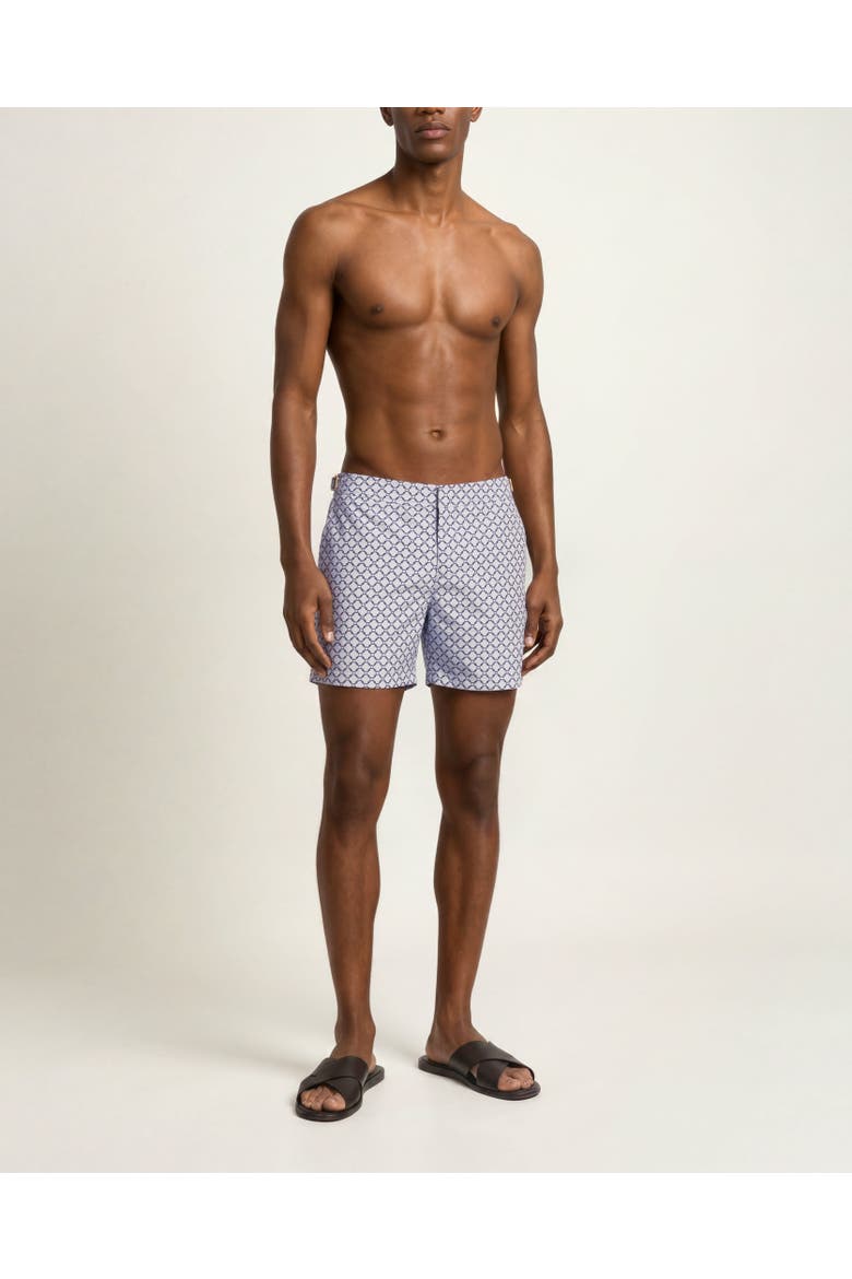 Bulldog Mid-Length Jacquard Printed Swim Shorts, Main, color, WHITE SAND/NIGHT IRIS