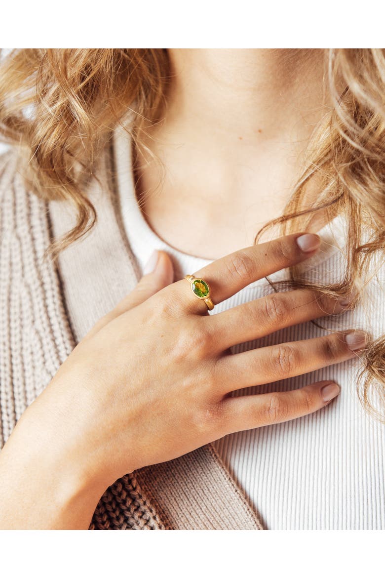 Ellipse Ring  with Natural Gemstones. Handmade in Italy, Alternate, color, Green Peridot