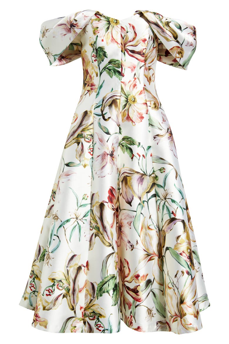 Off-th-Shoulder Floral Midi Dress, Alternate, color, IVORY MULT