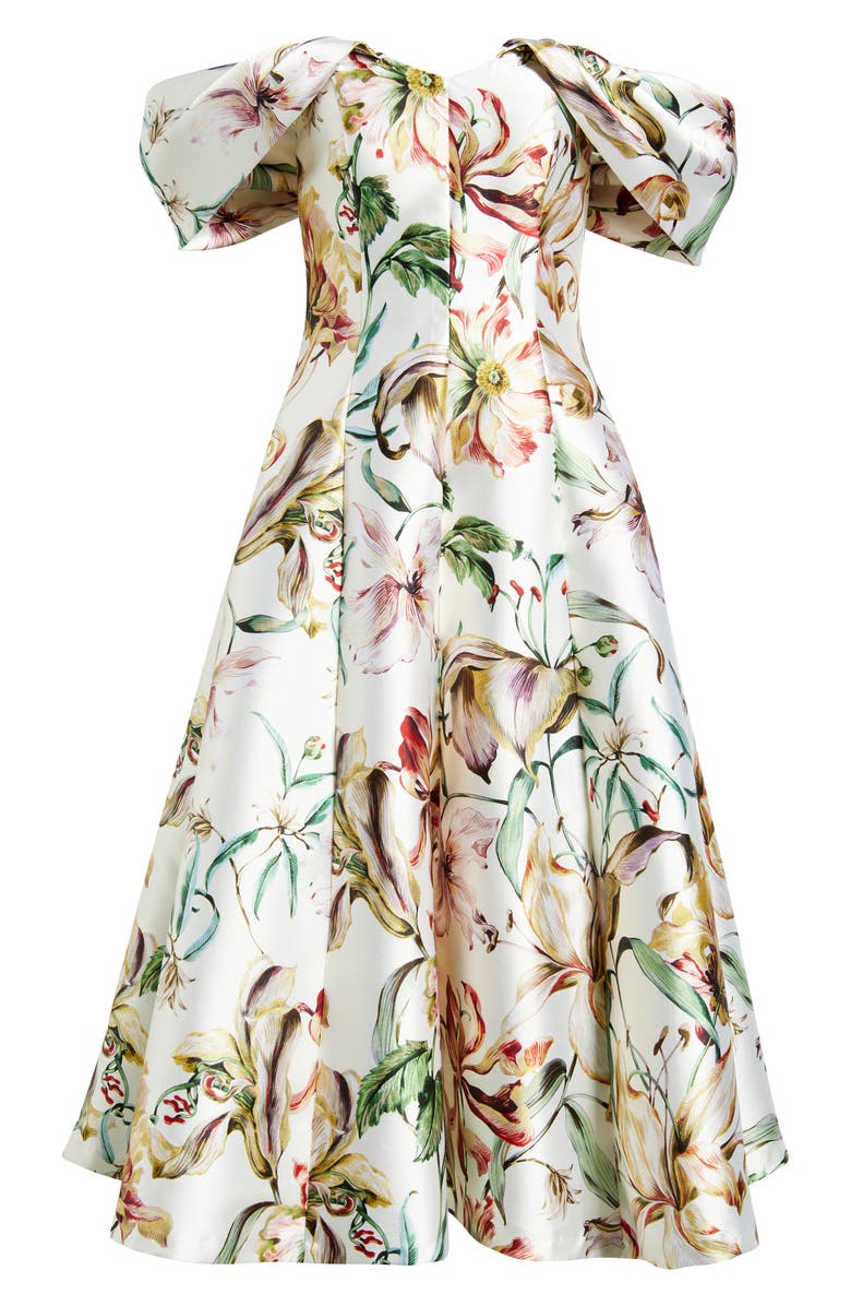 Eliza J Off-th-Shoulder Floral Midi Dress, Alternate, color, Ivory Mult