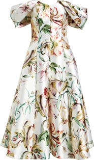 Eliza J Off-th-Shoulder Floral Midi Dress