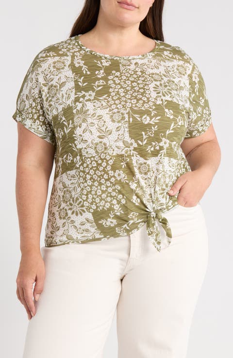 Short Sleeve Side Tie T-Shirt (Plus)