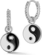 SPHERA MILANO Cubic Zirconia Yin & Yang Drop Huggie Hoop Earrings