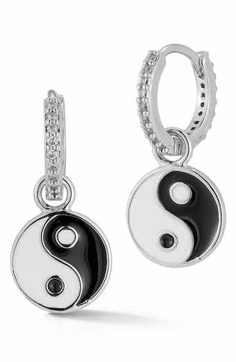 SPHERA MILANO Cubic Zirconia Yin & Yang Drop Huggie Hoop Earrings