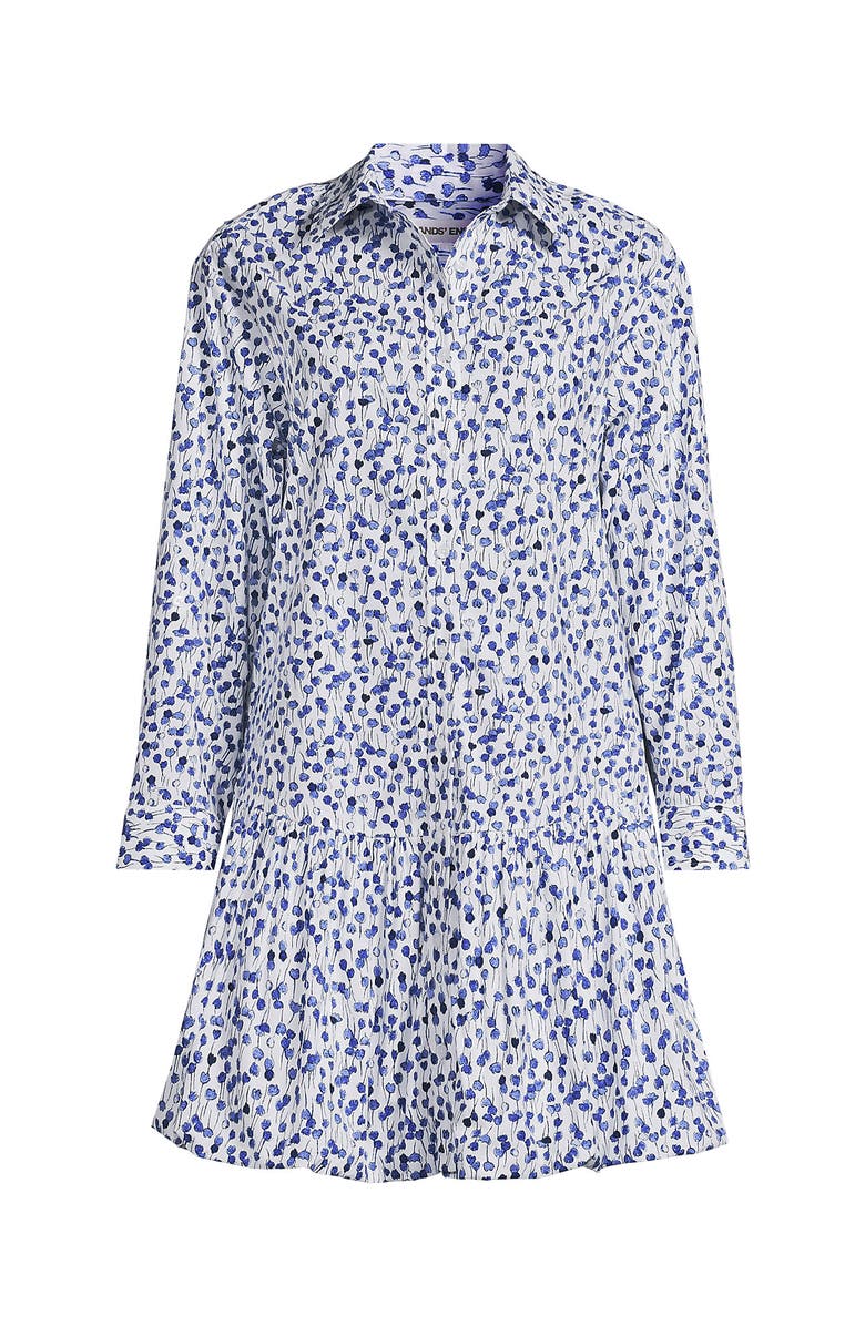 Lands' End Flounce Button Front Shirt Dress, Alternate, color, Blue Floral/White