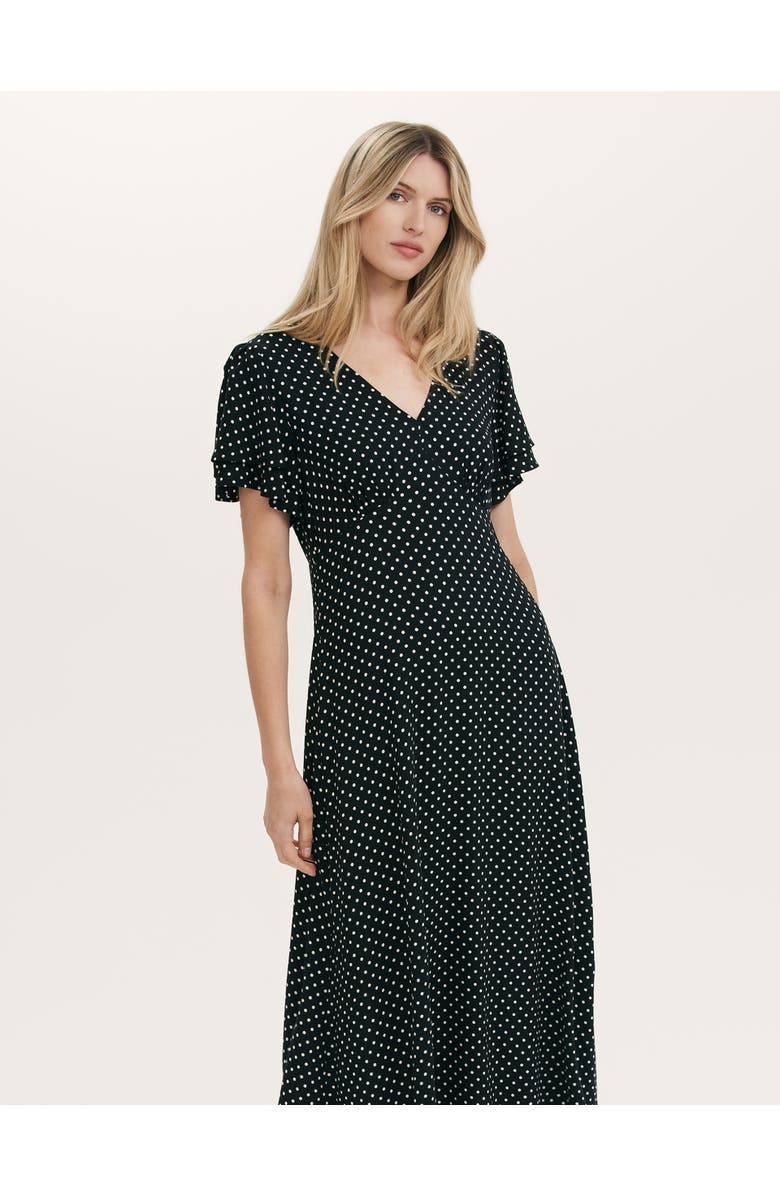 Finery London Saskia Polka Dot Midi Tea Dress, Alternate, color, Black Spot