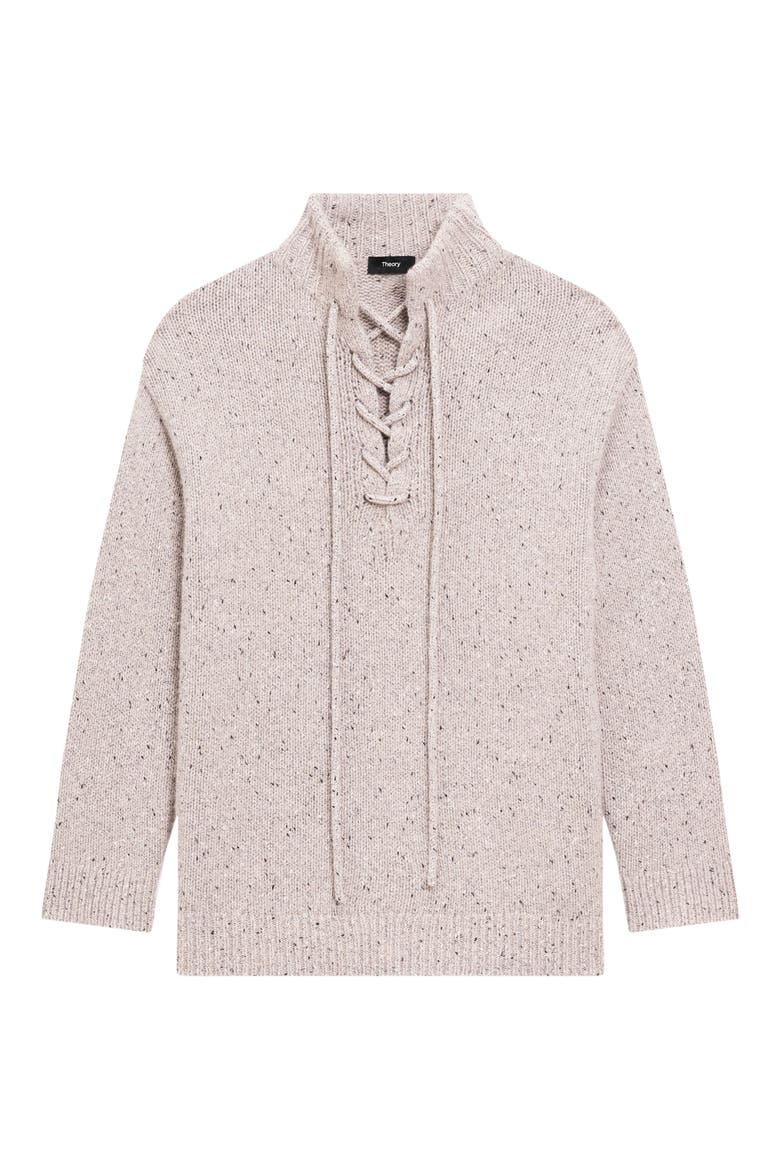 Tie Neck Wool Blend Sweater, Alternate, color, BEIGE MULTI