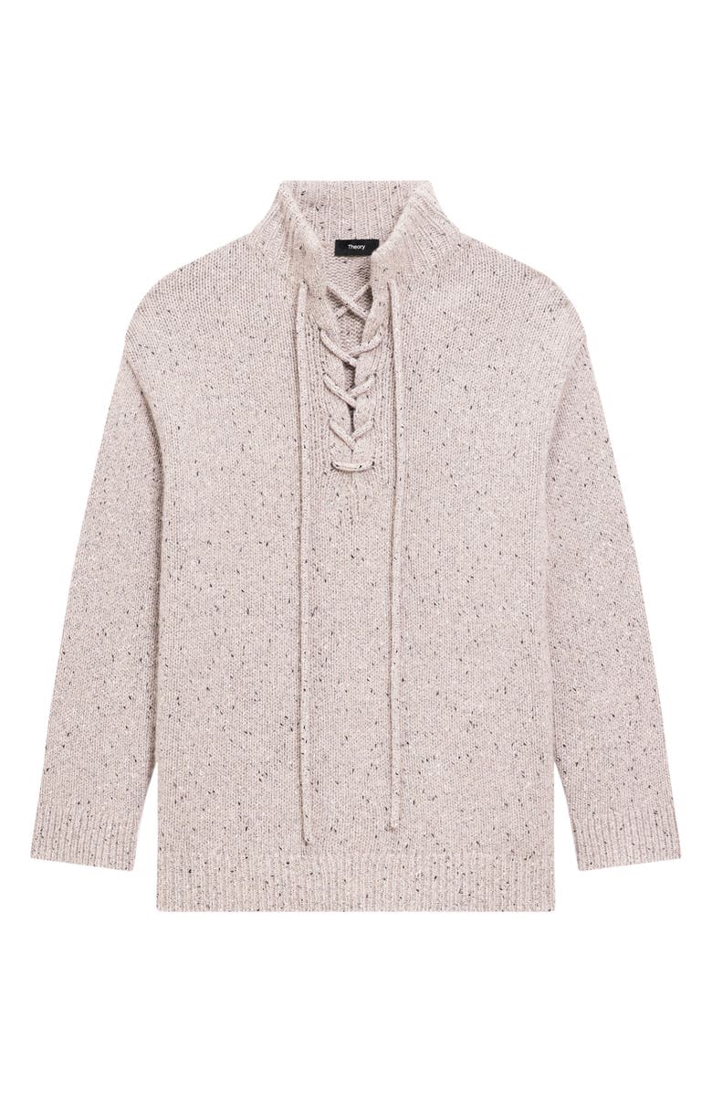 Theory Tie Neck Wool Blend Sweater, Alternate, color, Beige Multi