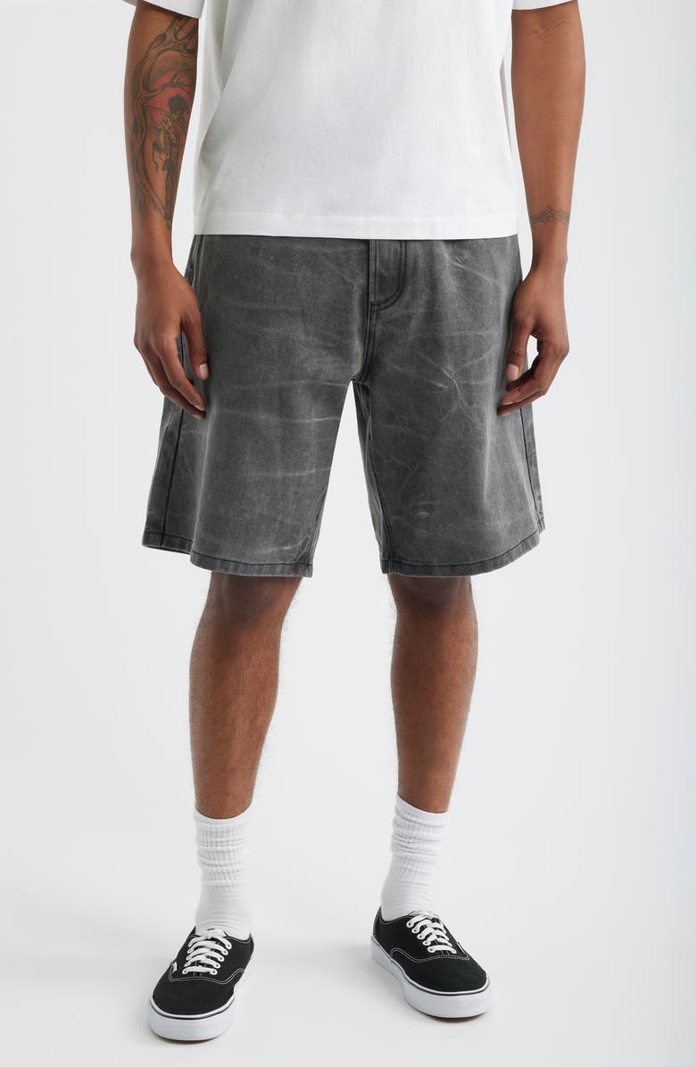Obey Bigwig Baggy Denim Shorts, Main, color, Black Wrinkle Wash