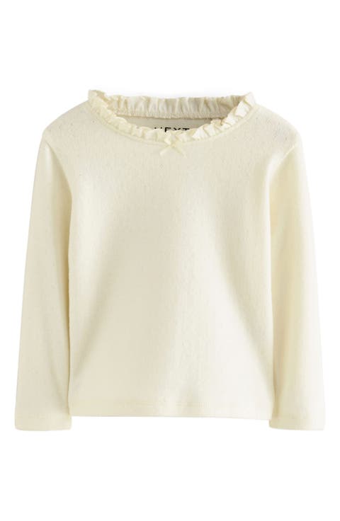 Kids' Frill Neck Cotton Pointelle Knit Top (Little Kid)