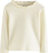 NEXT Kids' Frill Neck Cotton Pointelle Knit Top