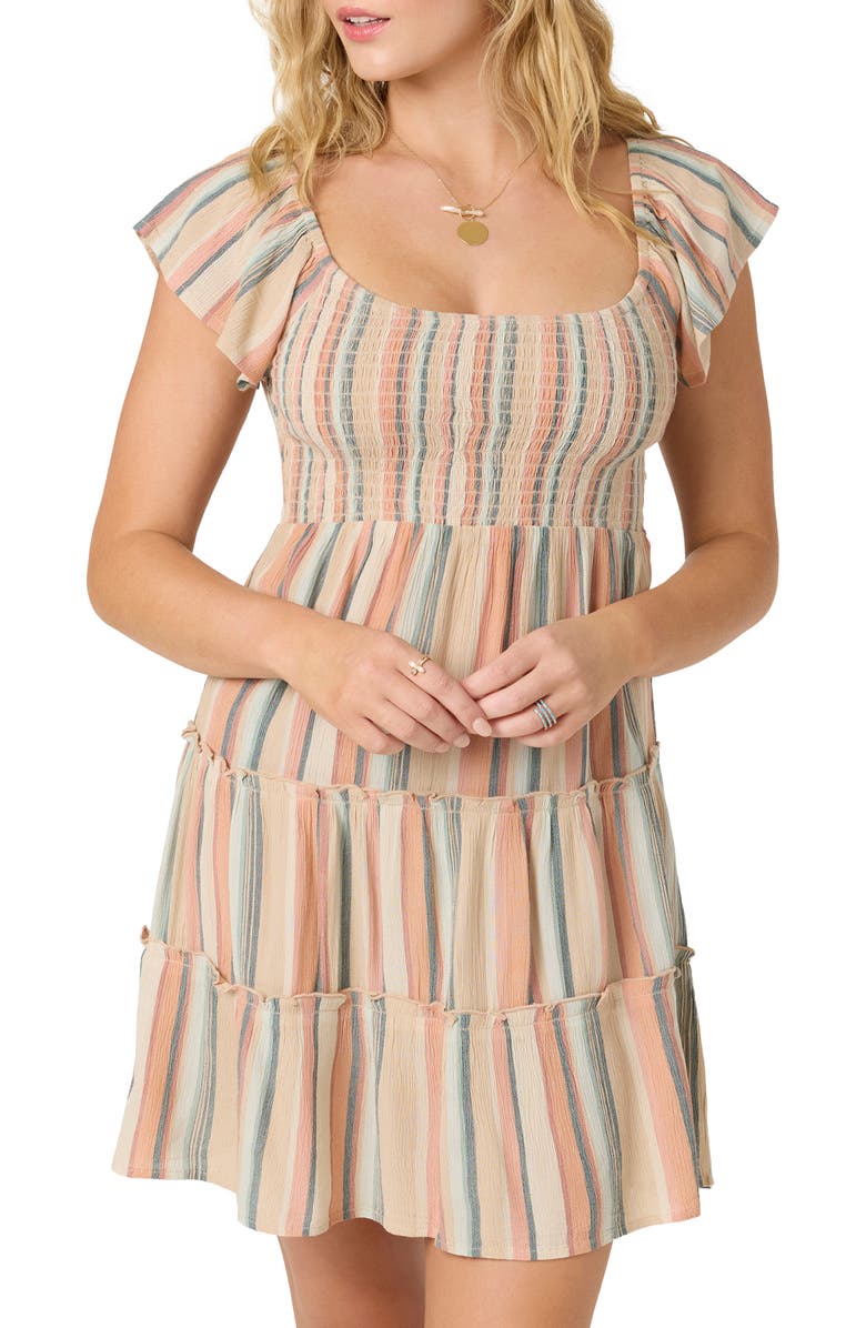 O'Neill Della Smocked Tiered Minidress, Main, color,