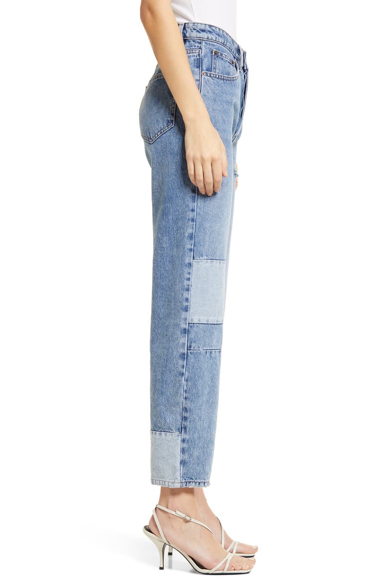Brooklyn Distressed Patchwork Straight Leg Nonstretch Jeans, Alternate, color, DENIM