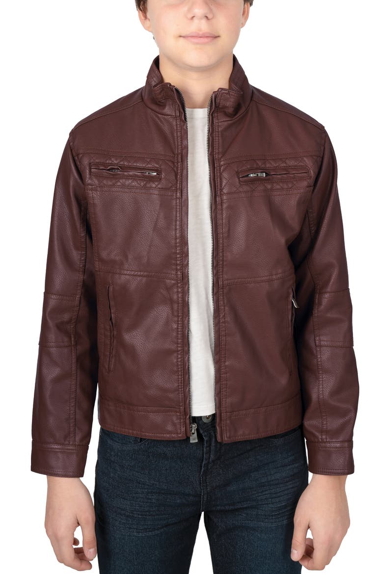 Faux Leather Casual Motorcycle Jacket, Main, color, BURG