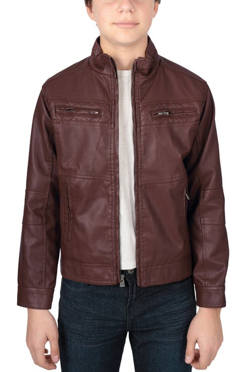 Faux Leather Casual Motorcycle Jacket (Big Boys)