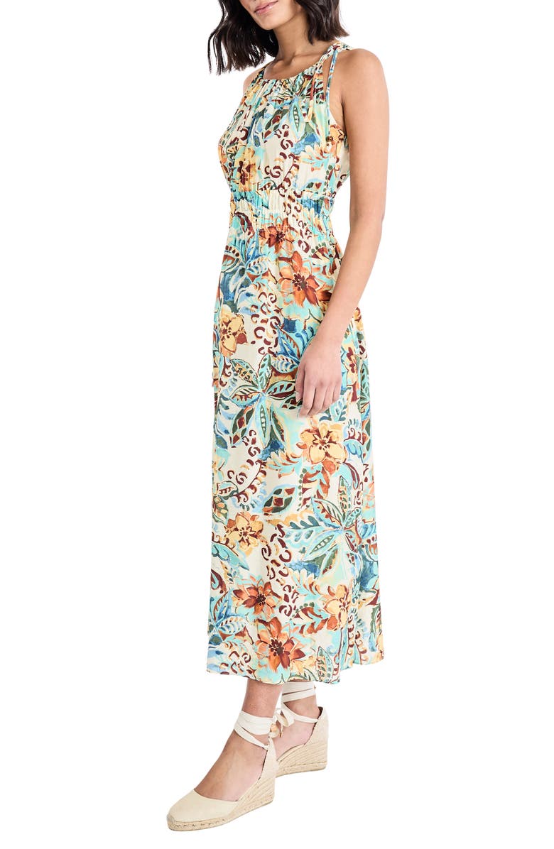 The Good Journey Floral Tie Strap Fit & Flare Midi Sundress, Alternate, color, Ivory/ Golden Rod