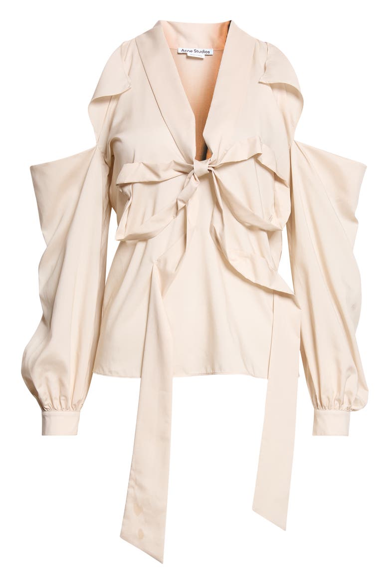 Senny Bow Fluid Cold Shoulder Top, Main, color, LIGHT BEIGE
