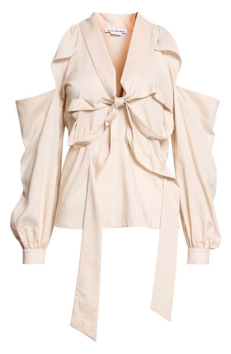 Acne Studios Senny Bow Fluid Cold Shoulder Top, Main, color, Light Beige