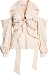 Acne Studios Senny Bow Fluid Cold Shoulder Top