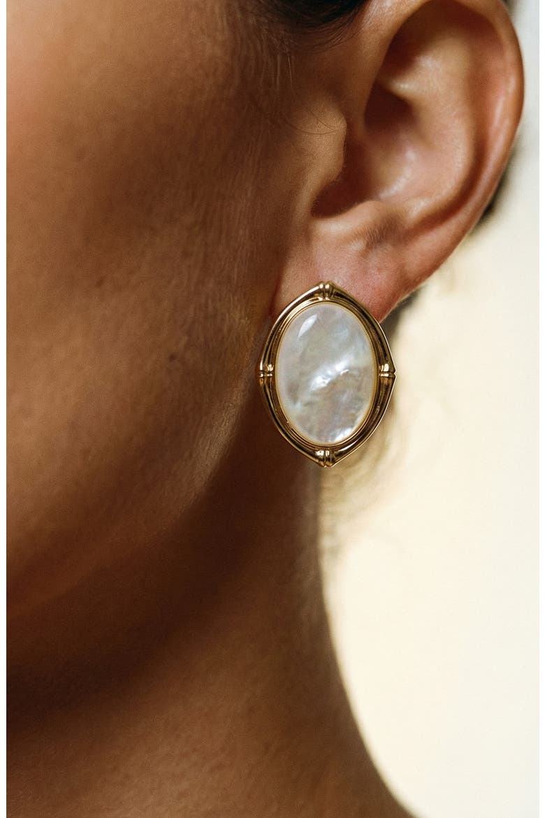 Mother-of-Pearl Shield Earrings, Alternate, color, GOLD