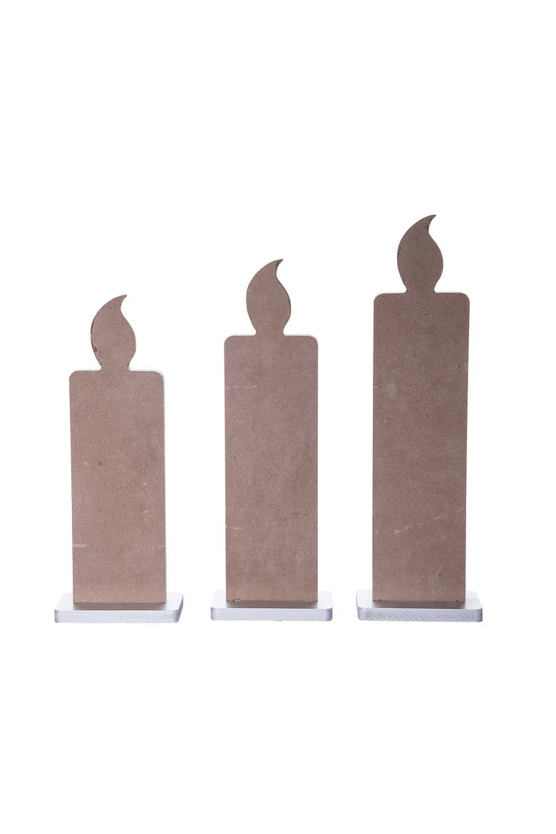 Off-White Wooden Christmas Candle Set of 3 Decorative Accent, Alternate, color, White