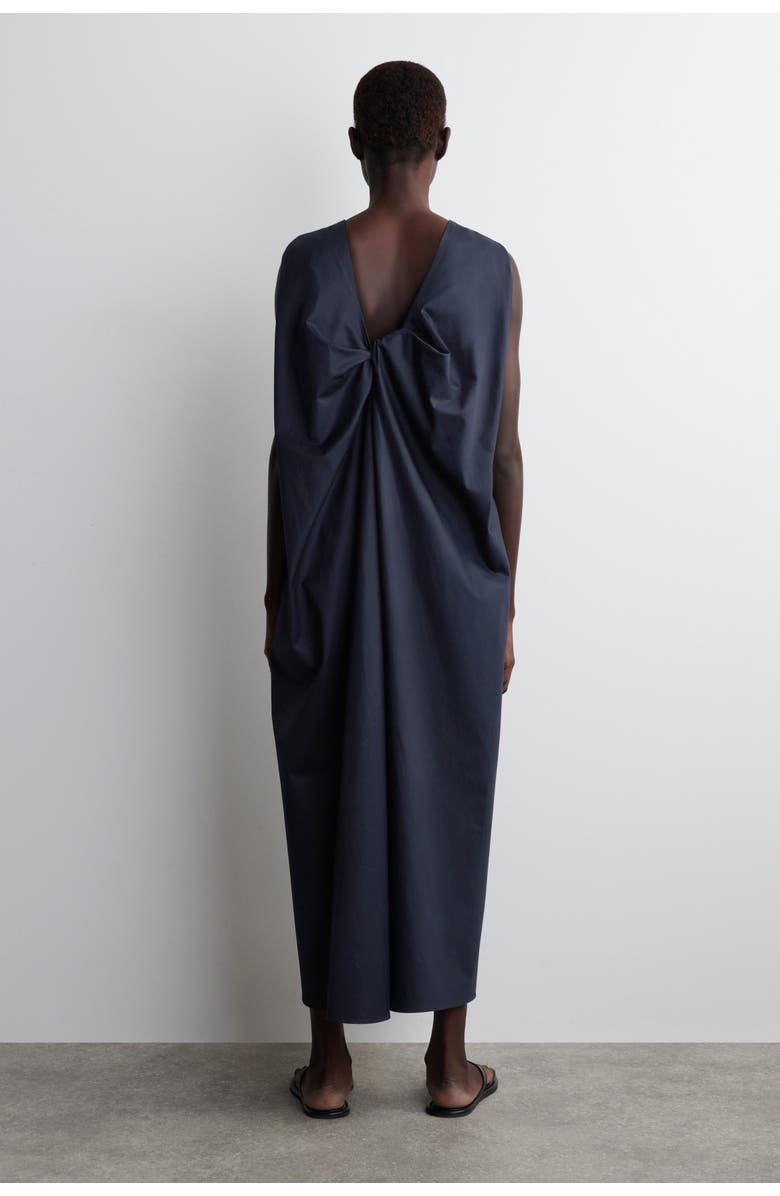 COS Twist-Back Cotton Midi Dress, Alternate, color, Navy