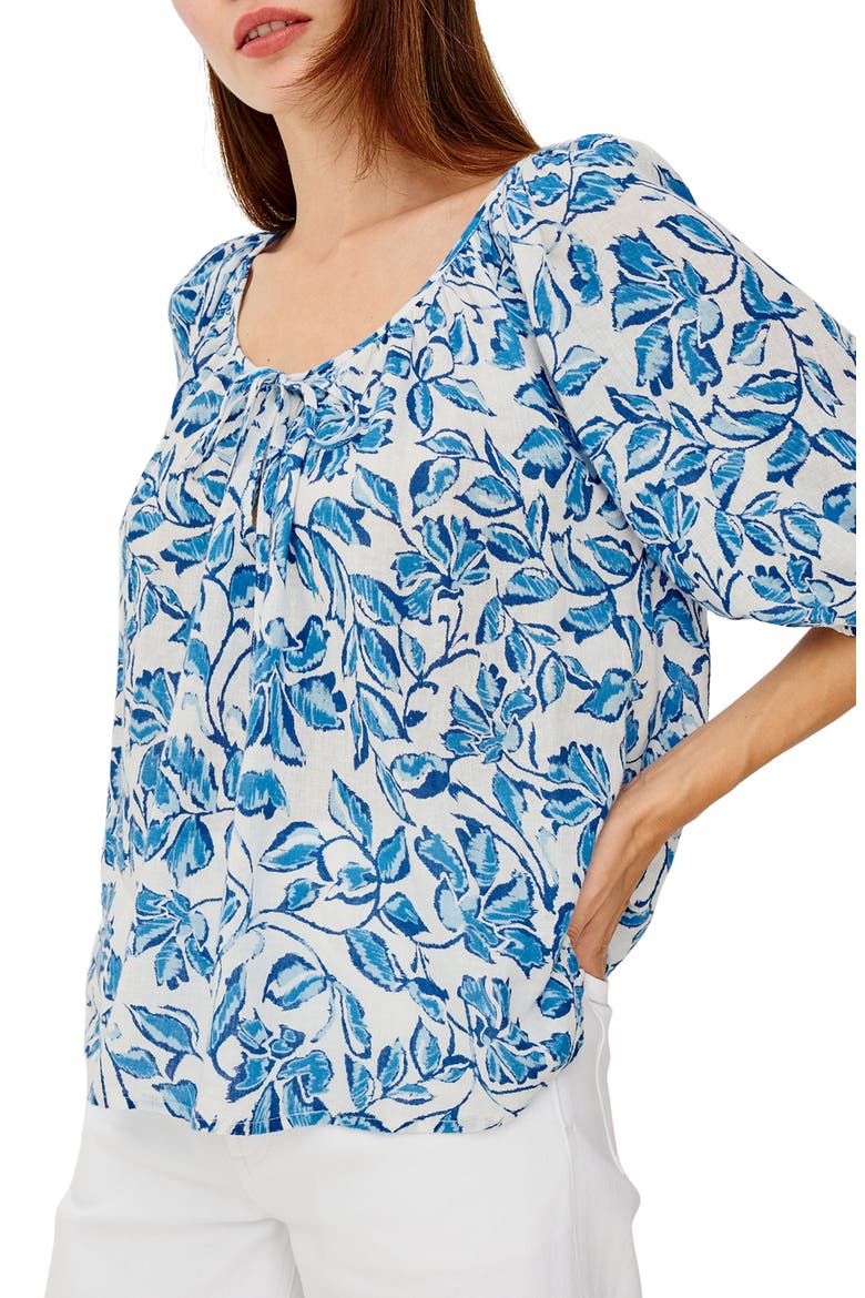 Kirstie Floral Split Neck Top, Alternate, color, AZURE JASMINE