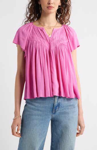 Treasure & Bond Shirred Raglan Sleeve Gauze Top