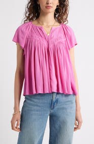 Treasure & Bond Shirred Raglan Sleeve Gauze Top