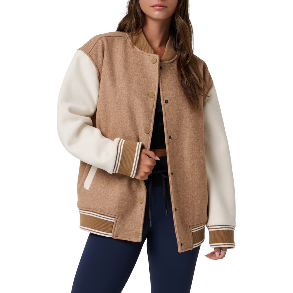 Travismathew Clubside Varsity Bomber Jacket In Brown