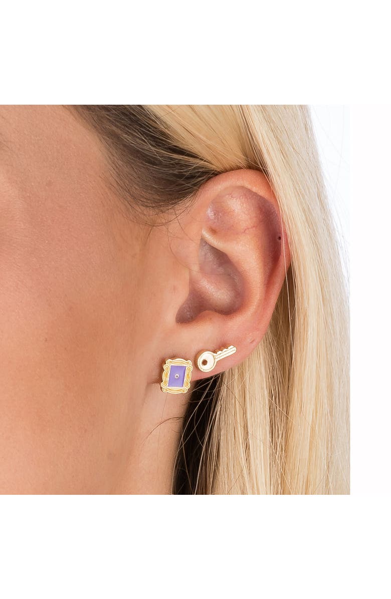 Friends Peephole Frame and Key Stud Earrings, 2 Pair Set, Alternate, color,