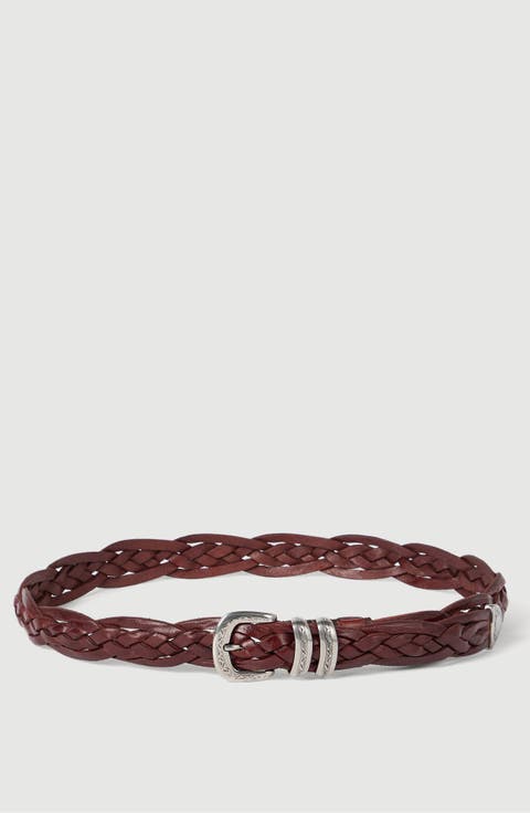 Braided calfskin belt with detailed buckle and tip
