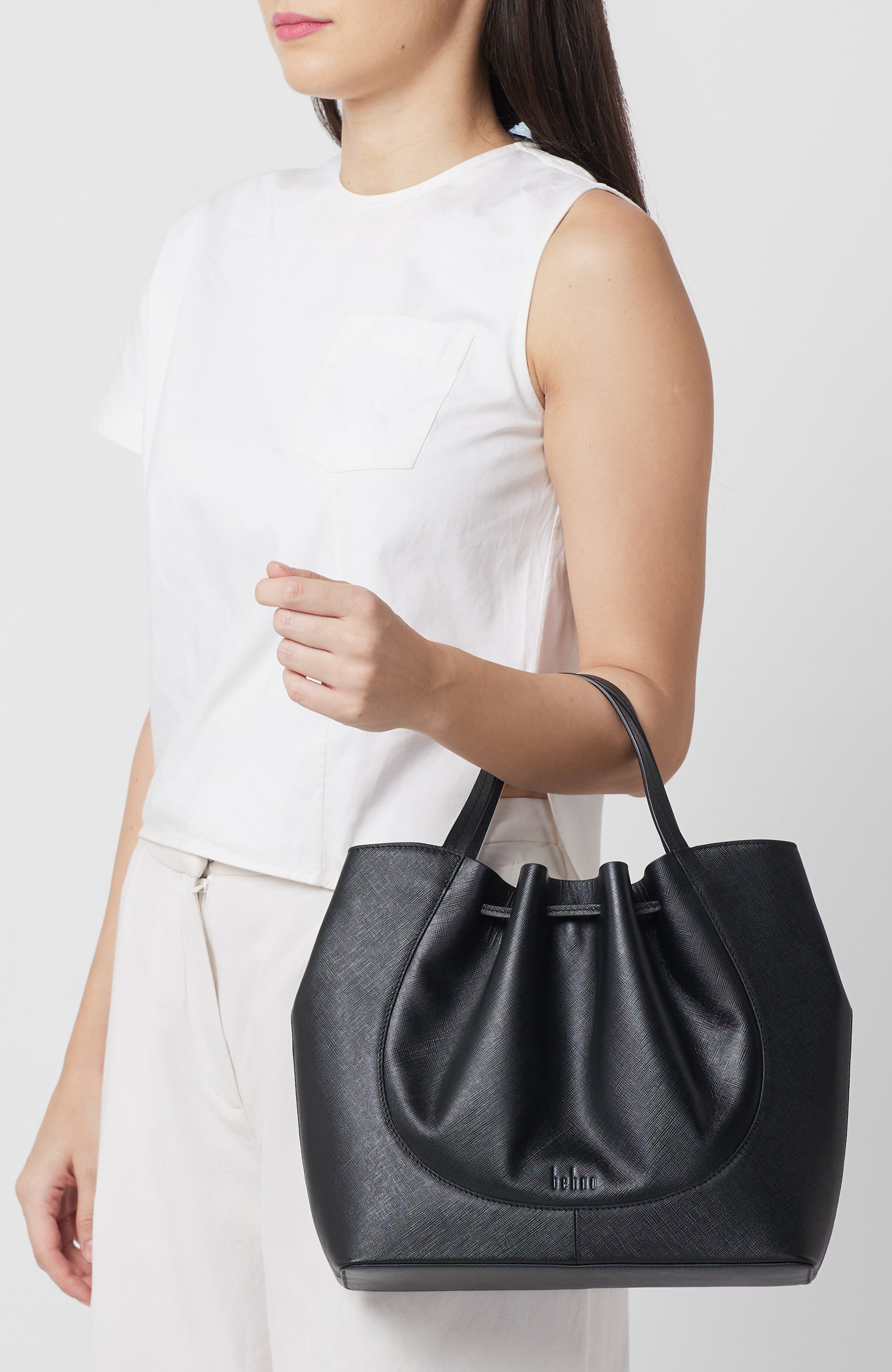 behno Katrina Pebble Leather Satchel, Alternate, color, Black