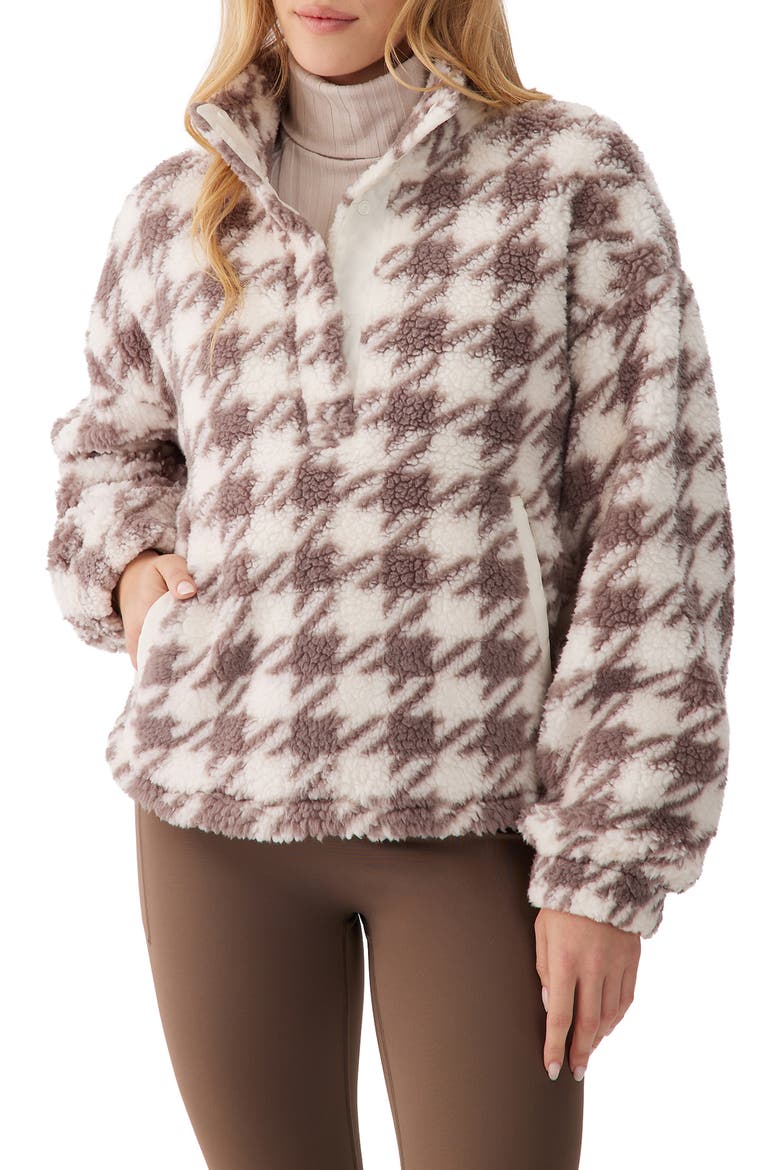 Soraya High Pile Fleece Half Zip Pullover, Main, color, HOUNDSTOOTH BIRCH
