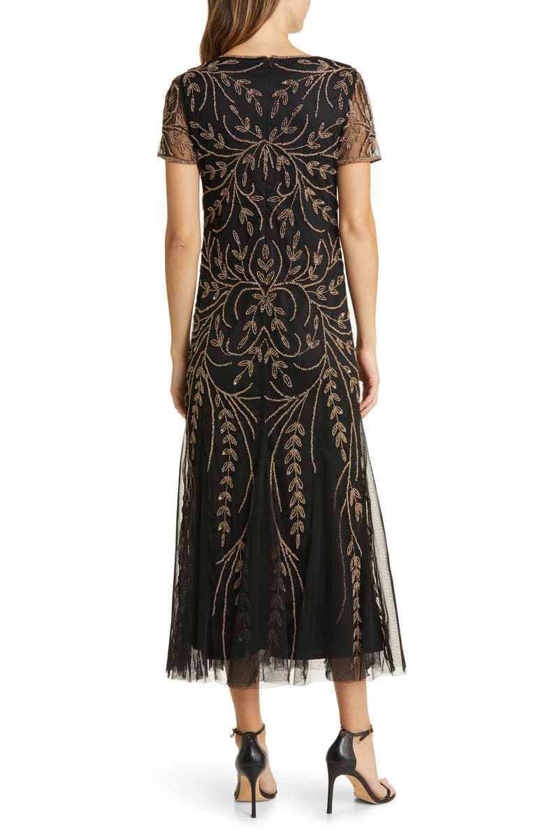 Pisarro Nights V-Neck Embellished Mesh Gown, Alternate, color, Black/ Gold