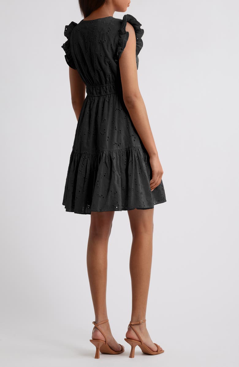 Anne Klein Embroidered Eyelet Cotton Ruffle Dress, Alternate, color, Anne Black