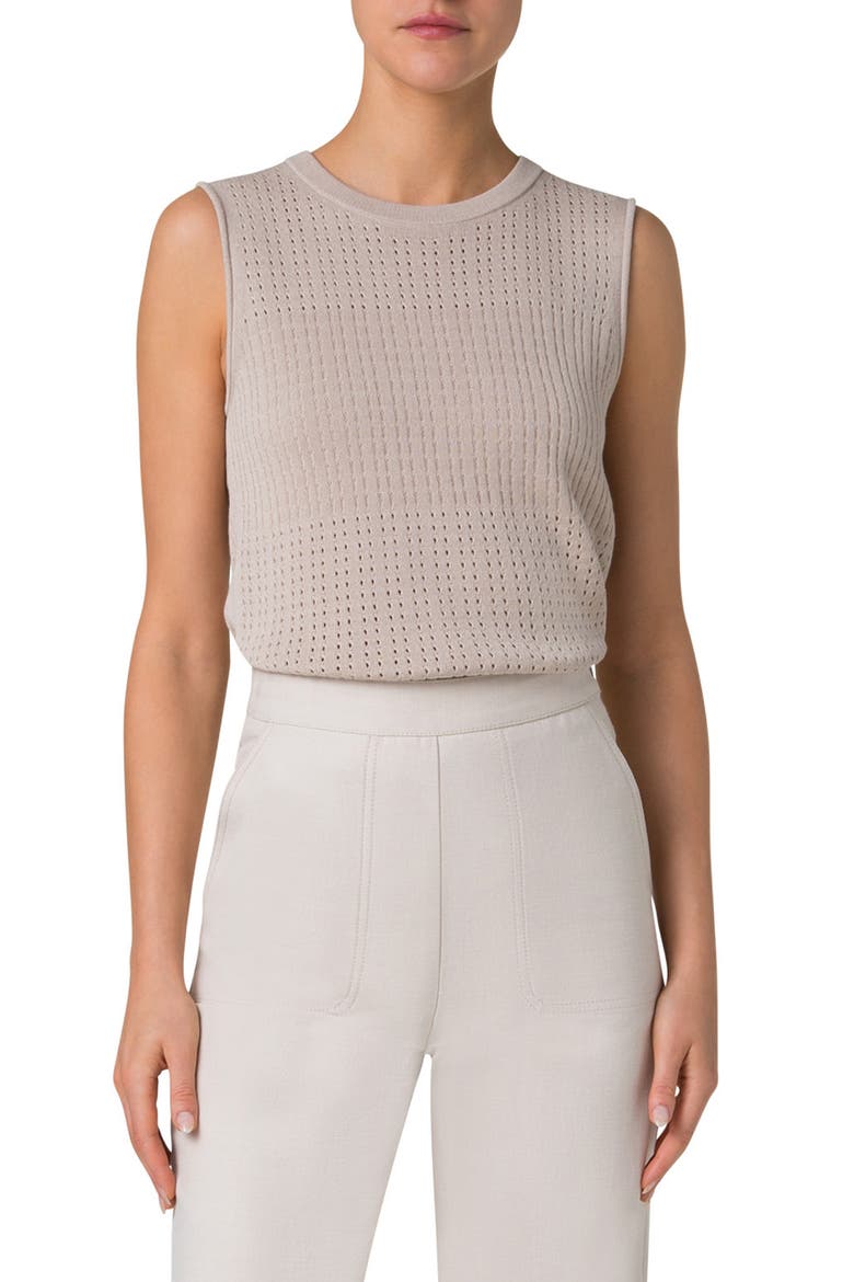 Silk & Cotton Pointelle Stitch Sweater Tank, Main, color, GREIGE