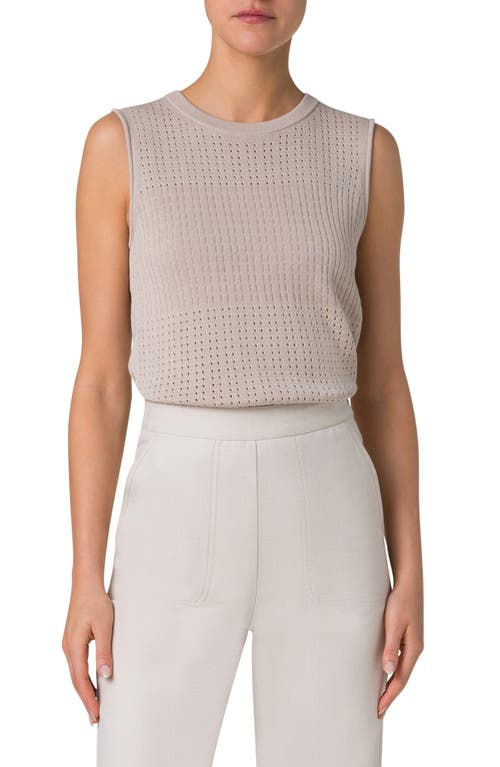 Akris Silk & Cotton Pointelle Stitch Sweater Tank in Greige 