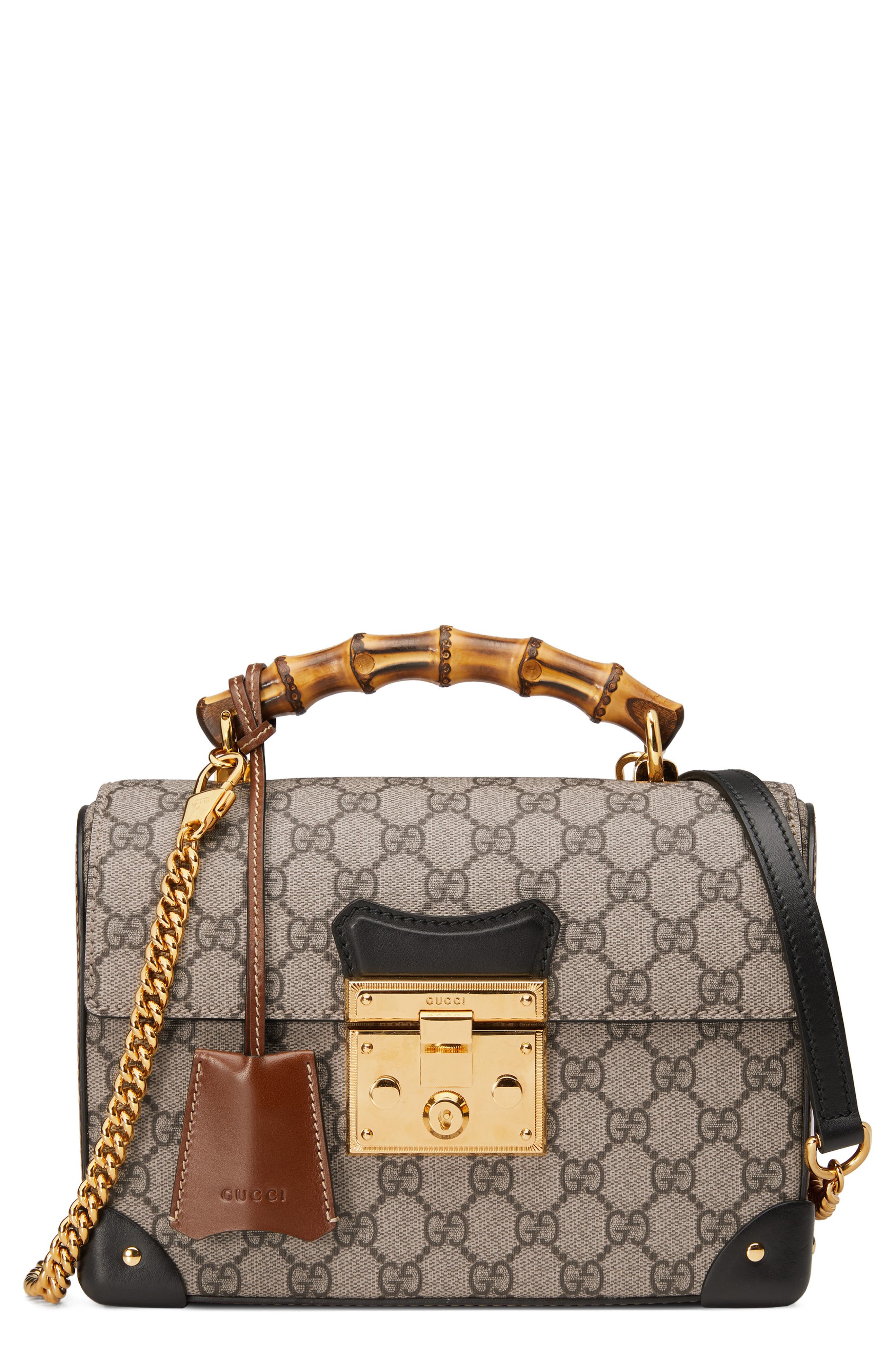 Gucci Padlock GG Supreme Canvas Bamboo Handle Shoulder Bag, Main, color, 
