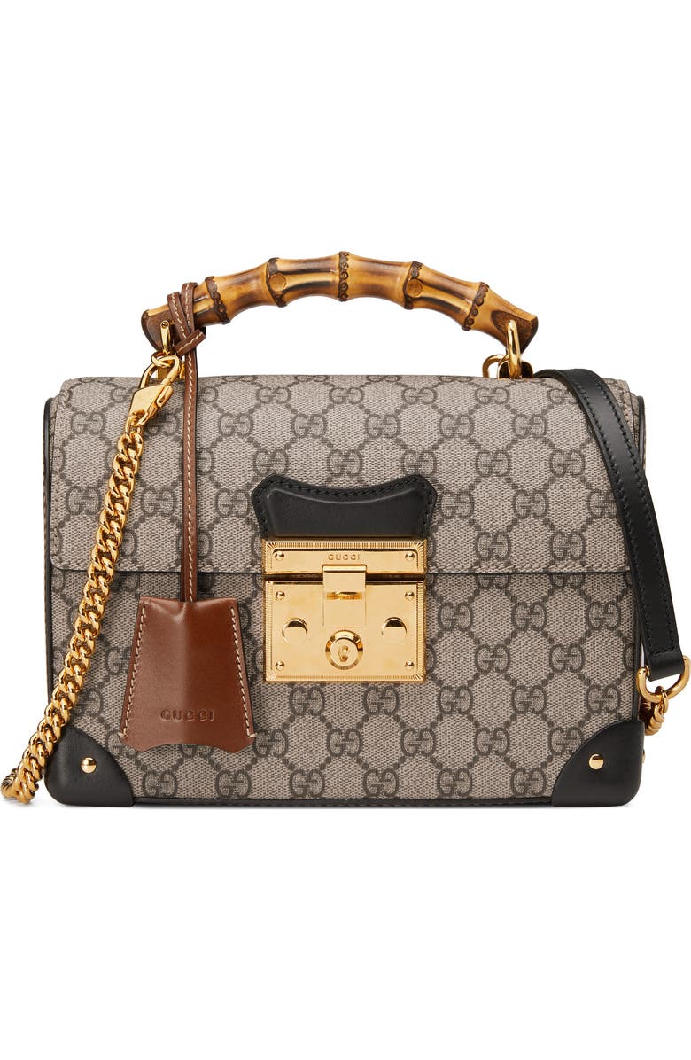Gucci Padlock GG Supreme Canvas Bamboo Handle Shoulder Bag, Main, color,