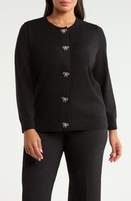 AK ANNE KLEIN Embellished Bow Cardigan